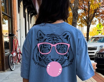Retro Tiger Comfort Farben Shirt, trendige Shirts für Teen Mädchen, lustiges wildes Tier Liebhaber Shirt, Tiger Print Shirt, trendiges ästhetisches Tiger Tee