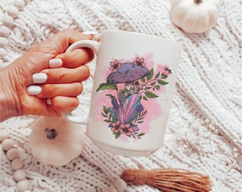 Magic Mushroom Mug Mushroom Gifts Mushroom Crystal Mug Mushroom Kitchen Cottagecore Mug Witchy Mug Toadstool Mug