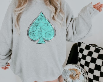 Turquoise Spade Crewneck Western Grunge Tshirt Western Aesthetic Trendy Western Sweatshirt Retro Cowgirl Sweatshirt Vintage Inspired Tee