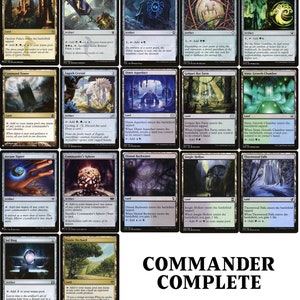 May include: A collection of 20 Magic: The Gathering cards featuring various lands and artifacts. The cards are arranged in a grid with the text "COMMANDER COMPLETE" at the bottom.