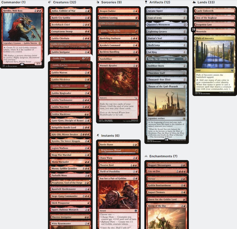 Krenko, Mob Boss ELITE Goblin Tribal Tokens Magic MTG Commander Deck Etsy