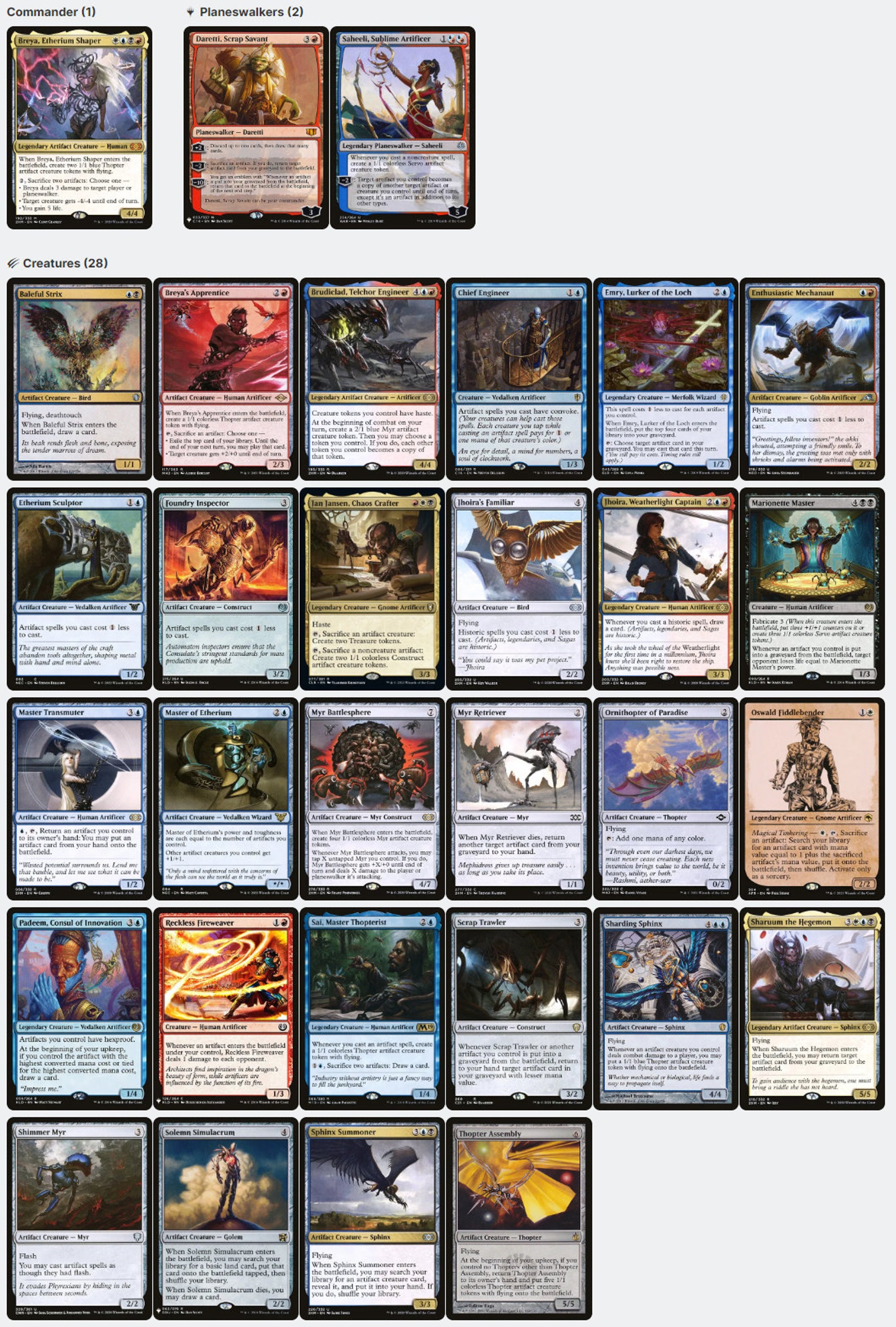 Breya, Etherium Shaper Artifacts Magic MTG Commander Deck - Etsy