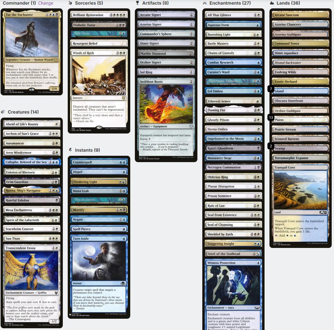 enchantment commander deck mtg Masters Zur the Enchanter ENCHANTMENTS Esper