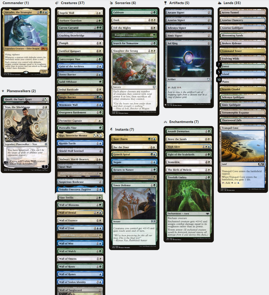 Arcades, the Strategist WALLS TOUGHNESS Matters Magic Mtg Custom Commander  Deck - Etsy