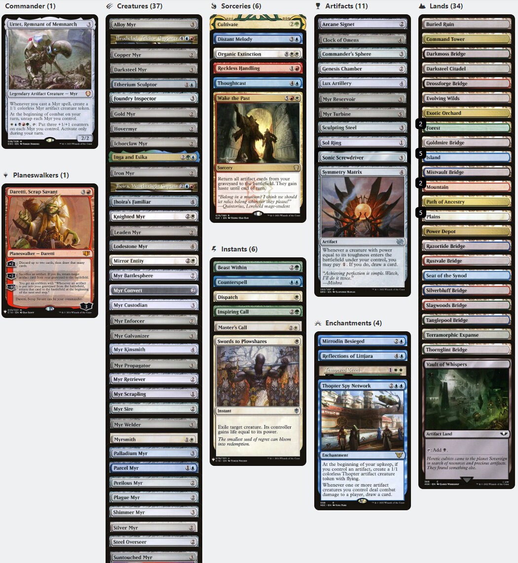 myr commander deck mtg Urtet, Remnant of Memnarch MYR Tribal Five-color Magic Mtg Custom Commander Deck