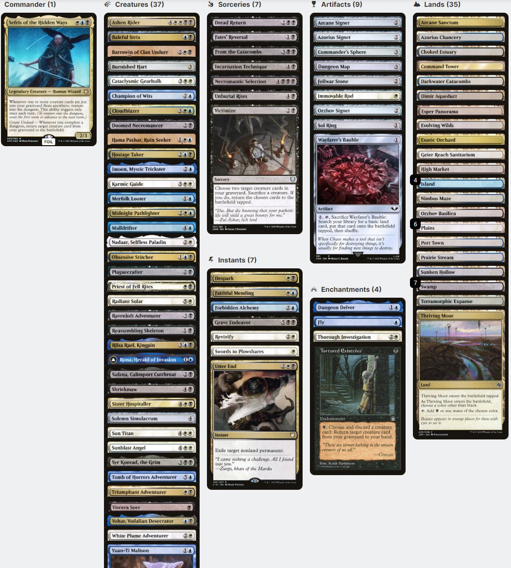 mtg sefris commander deck SOLO LEVELING: SHADOW MONARCH DECK! Become Sung Jin-Woo and raise an army from the grave. Every creature you mill or sacrifice becomes a new shadow soldier ready to enter the first room or advance to the next room.) Create Undead Whenever you complete a dungeon Card Kingdom | As a