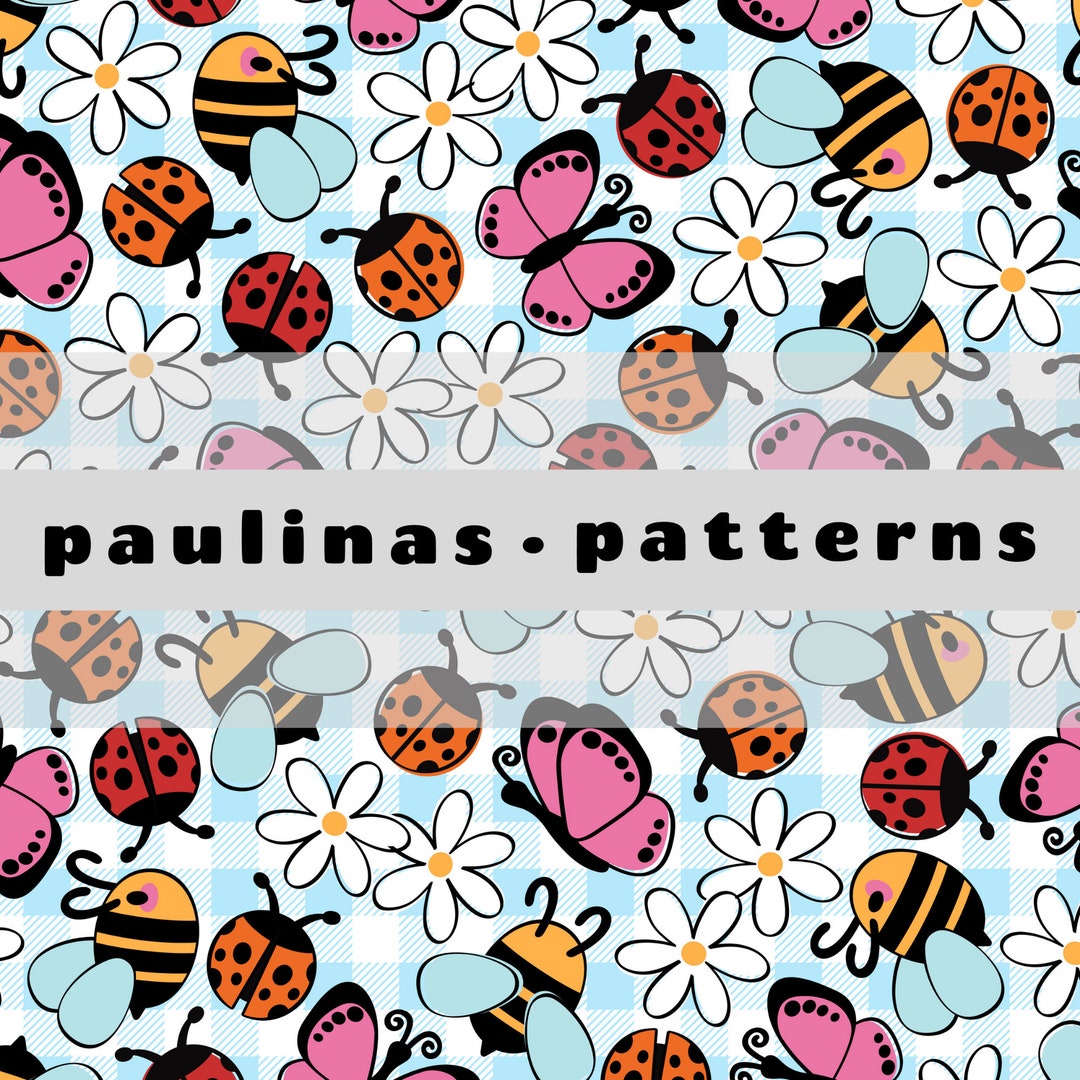 Cute Bug Seamless Pattern, Butterfly Seamless Pattern, Spring Flower ...