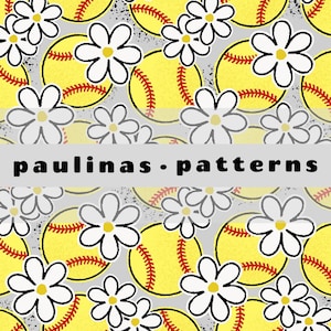 cute softball seamless pattern, softball repeat file, softball digital pattern, softball seamless pattern for commercial use