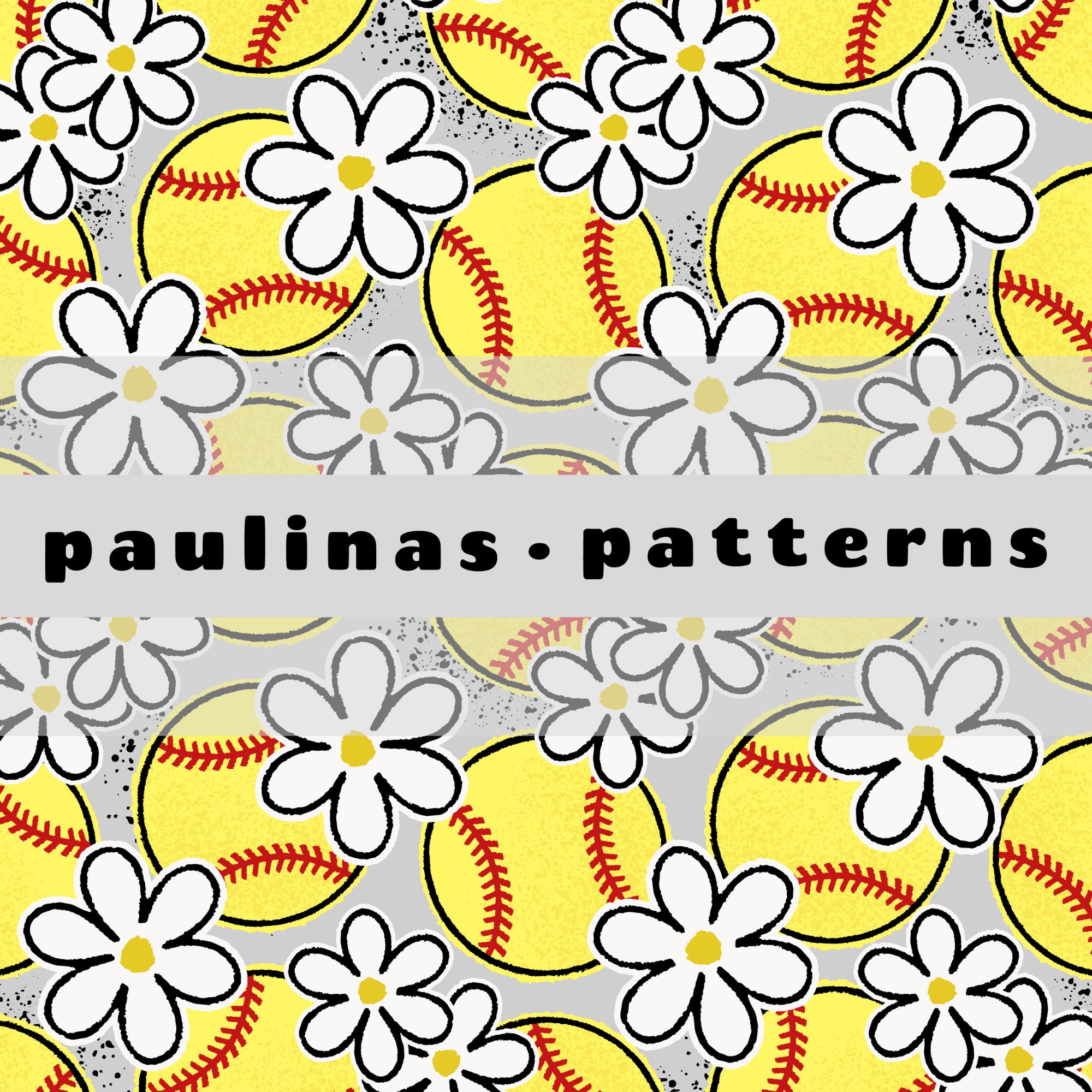 Softball Floral Seamless Pattern: Repeat File for Commercial Use ...