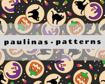 spookachtig suikerkoekje herhaalpatroon, halloween-koekje naadloos bestand, halloween-koekje herhalen, retro halloween-patroon voor commercieel gebruik