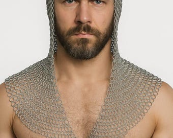 Aluminum Butted Chainmail Coif – 10mm Anodized Silver Rings | Medieval Hood for LARP & Reenactment