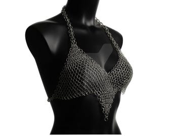 Handcrafted Aluminum Chainmail Halter Top: Festival Armor Bra