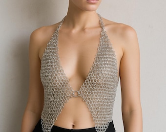 Medieval Aluminum Chainmail Halter Top | Festival, Cosplay & Party Wear