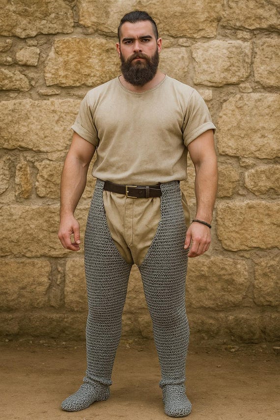Aluminum Chainmail Leggings with Feet | Knight Chausses, Viking Armor
