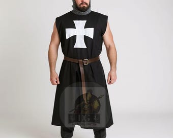 DGH Medieval Knight Tunic Black Medieval Templar Without Belt Sca,larp Fast Shipping