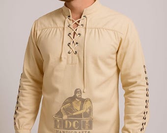 Cotton Medieval Tunic, Men's Lace-Up Long Sleeve