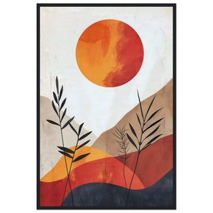 Abstract Sunset Landscape Framed Art Print: Japandi Home Decor