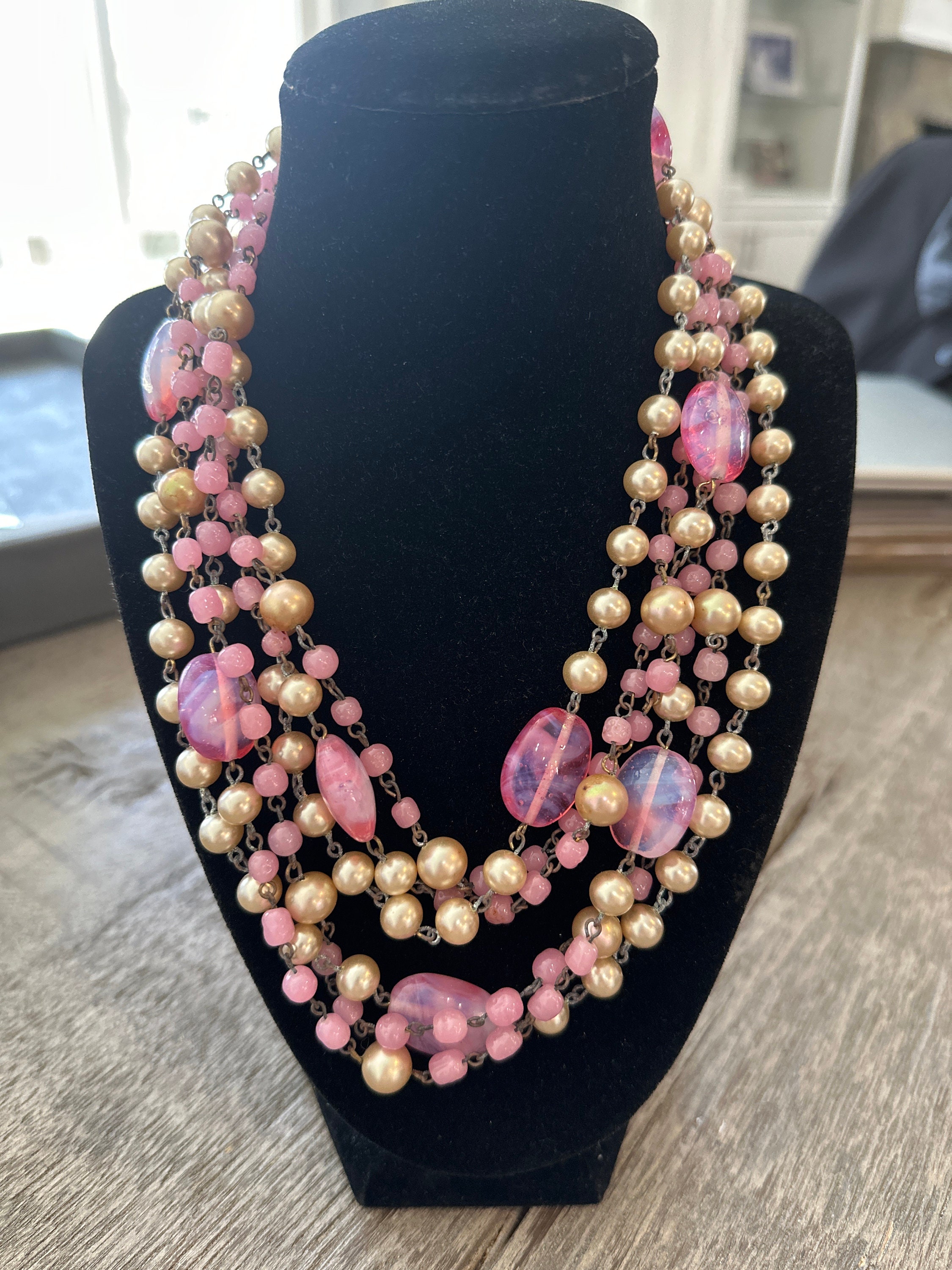 Collier Myriam Haskell Chaînes Et Perles Verre - Occasion Bon état, Doré, Métal Et Verre