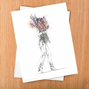 8.5x11in Fine Art Print | Flower Lady | Pen & Ink Artwork | Springtime Art