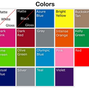 May include: A color chart with 20 different colors, including white, black, gray, red, blue, green, yellow, orange, pink, and purple. The colors are arranged in a grid with the names of the colors listed below each color swatch.