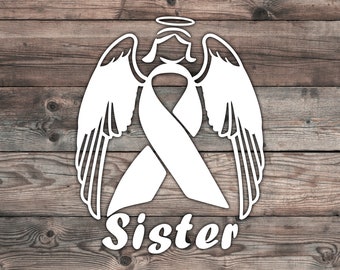 Sister Angel Cancer Awareness Ribbon Sticker Decal - 5.5 x 4.3 inch | Breast Cancer Awareness Sticker | Cancer Awareness Ribbon Sticker