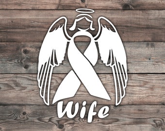 Wife Angel Cancer Awareness Ribbon Sticker Decal - 5.5 x 4.3 inch | Breast Cancer Awareness Sticker | Cancer Awareness Ribbon Sticker