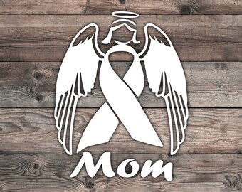 Mom Angel Cancer Awareness Sticker Decal - 5.5 x 4.3 inch | Breast Cancer Awareness Sticker | Cancer Awareness Ribbon Sticker