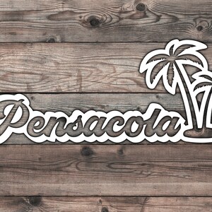 Pensacola Palm Tree Decal Florida Beach Themed Sticker Waterproof Vinyl Tropical Pensacola Souvenir Car Window & Laptop Gift Florida Decor