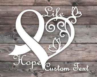 Custom Name Cancer Awareness Ribbon Decal: Heart, Butterfly, Vine Vinyl Sticker