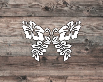 Butterfly Sticker - 5.5 x 3.7 inch Hibiscus Butterfly Sticker Butterfly Car Decal Beach Sticker Pretty Car Sticker Girly Car Sticker