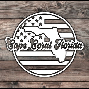 Cape Coral Florida American Flag Decal Sticker - 6 x 5.5 inch | Patriotic Sticker | Hurricane Sticker | Florida Sticker | Florida Strong
