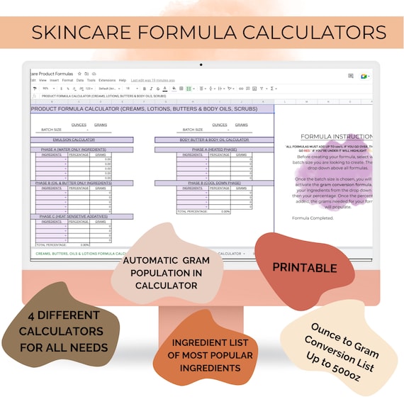 Skincare Formula Calculator body Butters Face Wash Body Etsy
