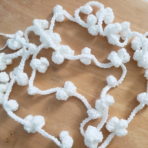 Crocheted White Popcorn Garland | Reusable Party Decor | Farmhouse | Christmas Tree Decor | Neutral Home Accents | Ready to ship   8ft