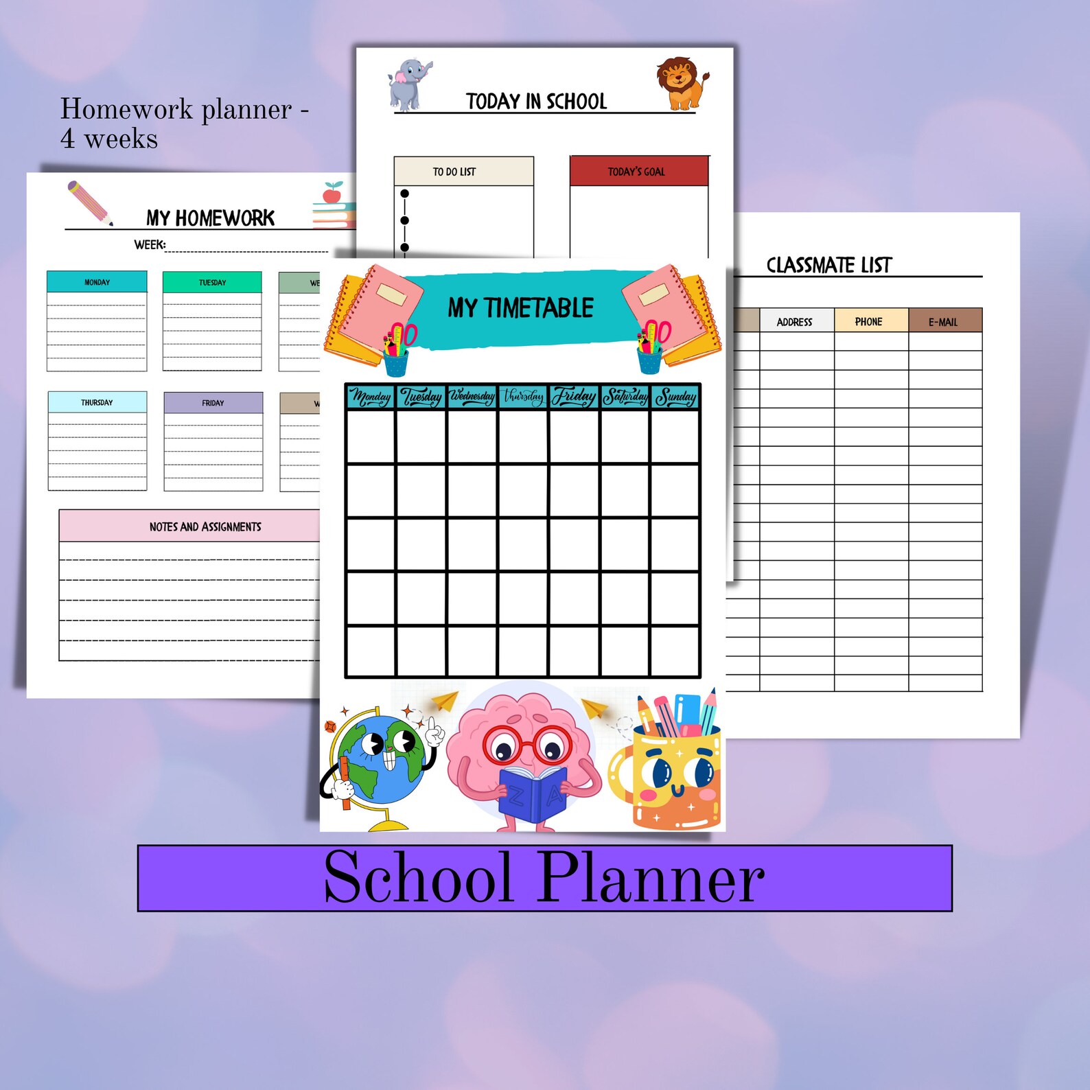ADHD Planner for Kids, Children Planner, Printable School Planner,adhd ...