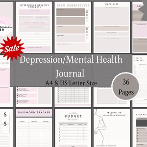 Printable Depression Planner, Depression Journal, Therapy Worksheet, Mental Health Journal Mood Tracker, PDF Workbook with Self Care Plan
