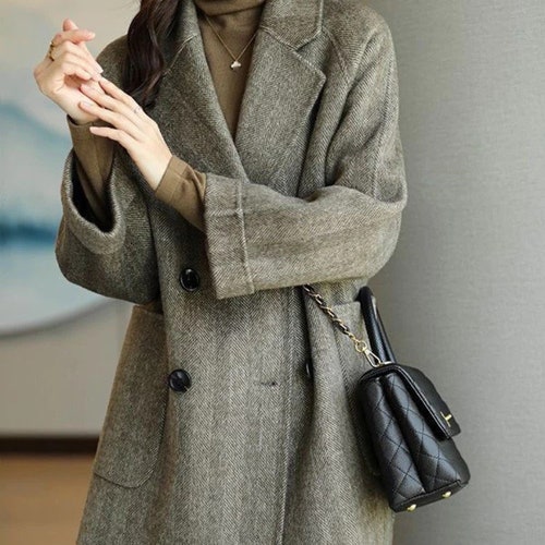 Women's Winter Coats Wool & Blends Overcoat Elegant Solid Etsy