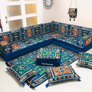 Royal Milas Double Mattess L Shaped Arabic Sofa Set, Floor Seating, Floor Couch, Arabic Majlis, Ottoman Couch Rug, Terrace Pallet Furniture