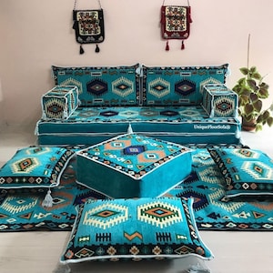 8&#39;&#39; THICKNESS Moroccan Living Room Floor Seating Sofa Set, Arabic Majlis, Sectional Sofa with Ottoman Pouf, Floor Sofas and Couches &Ottoman