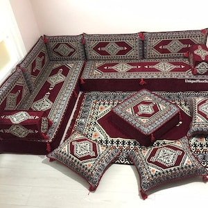8'' Thickness Arabic Sofa Floor Seating Set,Sectional Sofa with Ottoman & Rug,Floor Cushion Couch,Floor Pillows,Arabic Majlis Sofa,Sofa Set