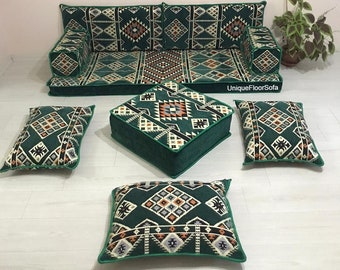 Authentique canapé arabe vert, canapé de sol marocain, meubles bohèmes, coussin de sol, canapé de sol turc, tapis de canapé de salon, canapé ottoman