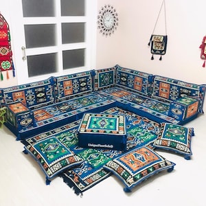 L Shaped Sectional Sofa Set with Ottoman Couch, Arabic Seating, Floor Seating Sofa, Moroccan Floor Couch, Corner Sofa Floor Cushion Set