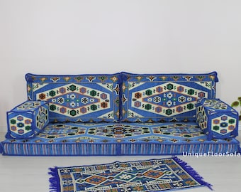 Canapé de salon arabe avec assise au sol, coussins de sol, coussins palette, coussins de banc, canapé sectionnel, canapé marocain, jalsa arabe, canapé ottoman