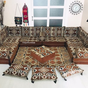 U Shaped Arabic Floor Sofa Set: 8&#39;&#39; Thick Moroccan Majlis Couch