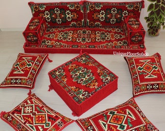Red Arabic Sofa Floor Seating Set,Bench Cushions,Sectional Sofa with Ottoman,Arabic Jalsa,Floor Pillows Seating,Reading Cushions,Arabic Sofa