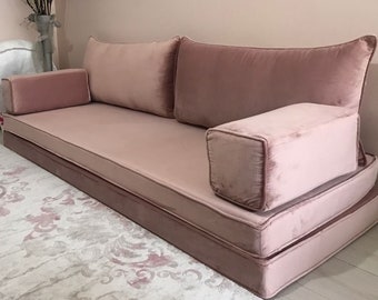 Velvet Arabic Floor Seating Sofa: 8'' Thick Cushions