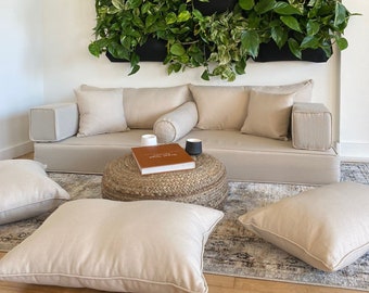 Off biała beżowa sofa, tkanina lniana podłoga do siedzenia, joga medytacja rozkładana sofa, arabska sofa do salonu, Boho Home Decor podłoga Couch-8 ''THICK