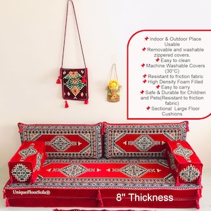 Moroccan Floor Sofa: Arabic Majlis Seating, 8&#39;&#39; Thick Cushions
