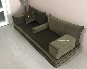 8'' Thickness Khaki Velvet Flooor Seating Sofa, Velvet Sofa Cover, Velvet Floor Cushion,Velvet Floor Seating Pillow, Sectional Sofa Couch