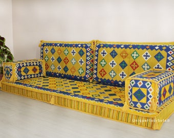 Canapé arabe jaune, sièges au sol arabes, coussins de sol, canapé sectionnel, canapé, causeuse et canapés, canapé sectionnel, housse de canapé, canapés en palettes
