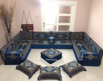 U Shaped Arabic Sofa Floor Seating Set ,Living Room Sofa ,Floor Couches ,Sectional Sofa , Arabic Majlis Sofa ,Floor Cushions-8'' Seat Height